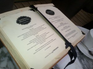 The menu - inside a classic book!